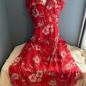 Red Flower Print Maxi Dress